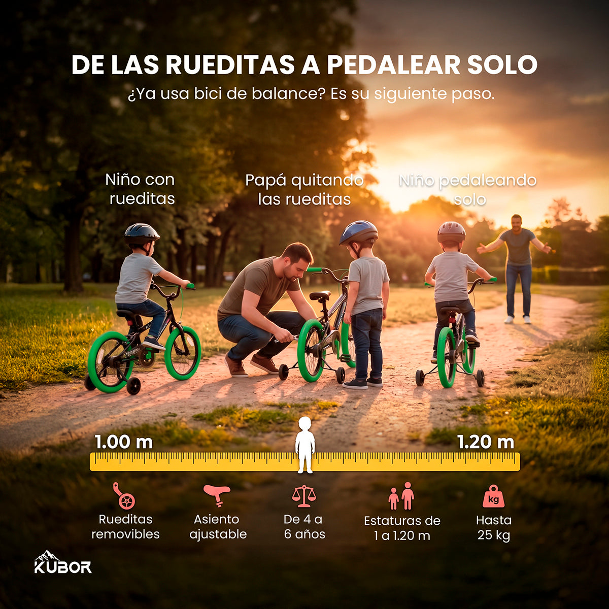 Bicicleta Infantil Neon R16 Kubor con Luces LED y Rueditas