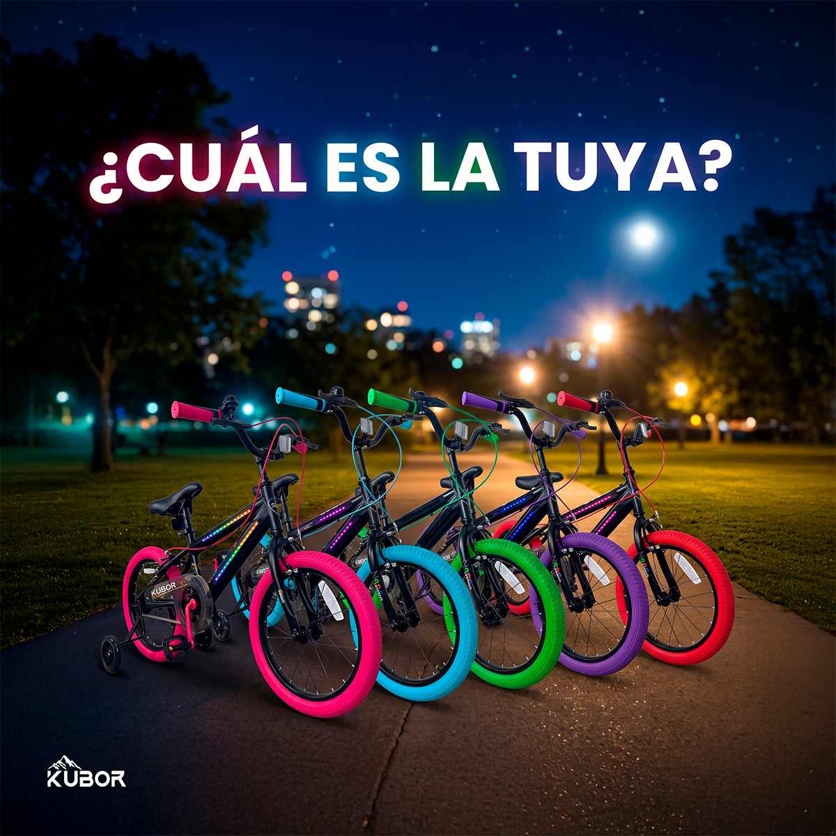 Bicicleta Infantil Neon R16 Kubor con Luces LED y Rueditas