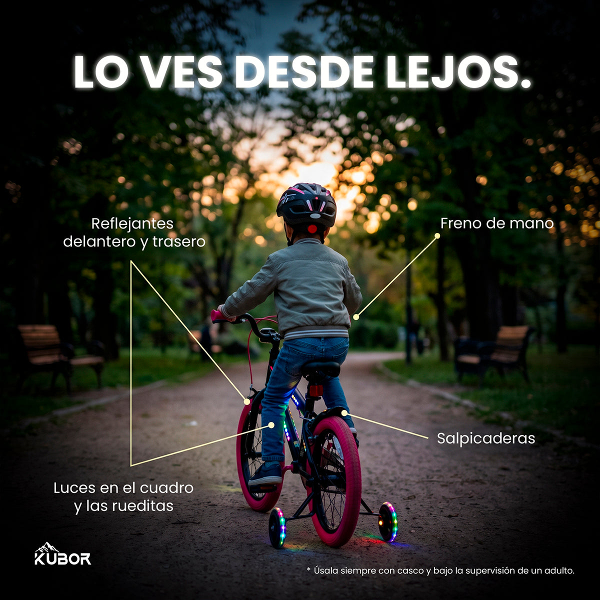 Bicicleta Infantil Neon R16 Kubor con Luces LED y Rueditas