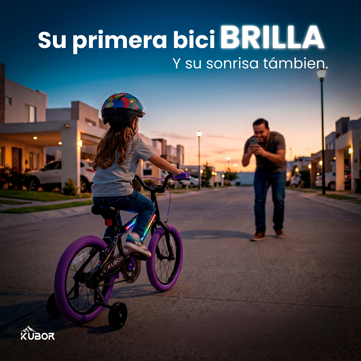 Bicicleta Infantil Neon R16 Kubor con Luces LED y Rueditas
