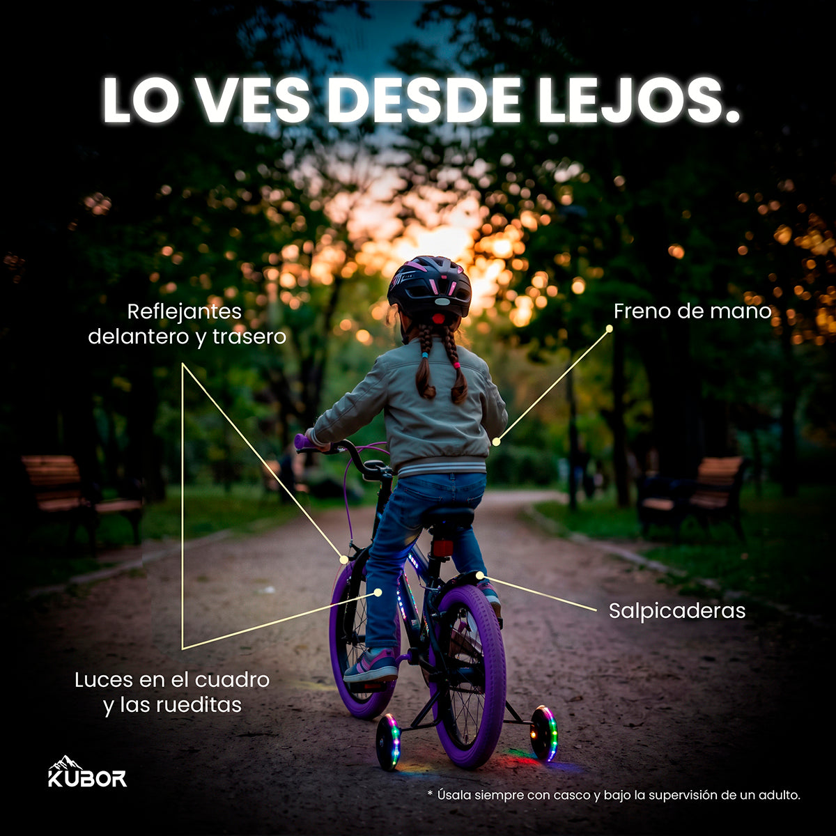 Bicicleta Infantil Neon R16 Kubor con Luces LED y Rueditas