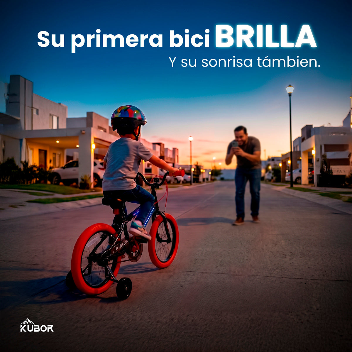 Bicicleta Infantil Neon R16 Kubor con Luces LED y Rueditas