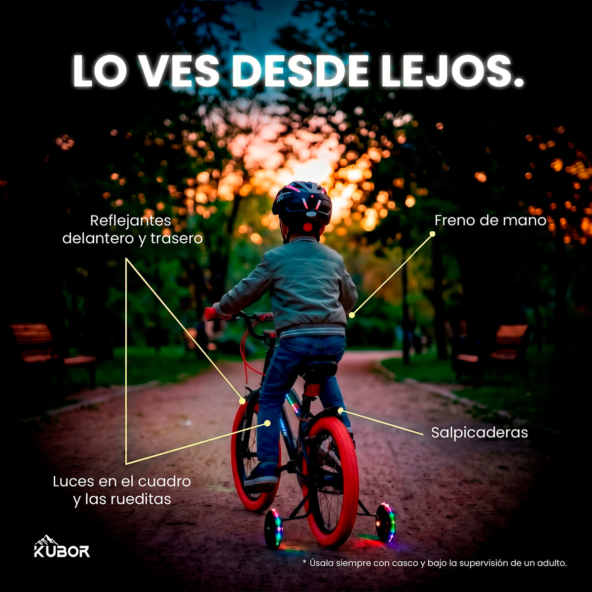 Bicicleta Infantil Neon R16 Kubor con Luces LED y Rueditas