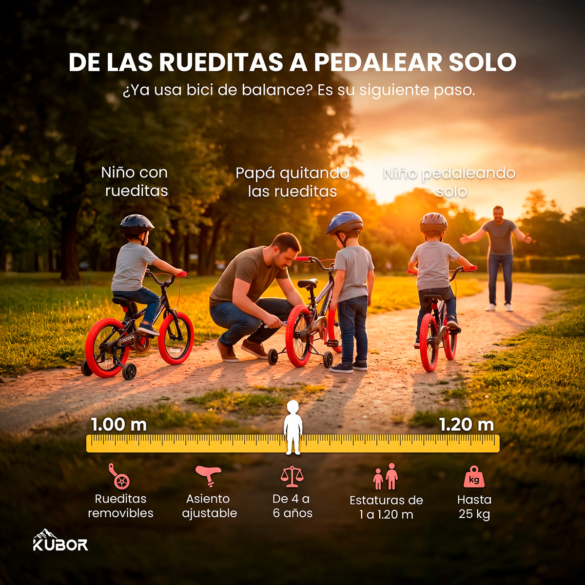 Bicicleta Infantil Neon R16 Kubor con Luces LED y Rueditas