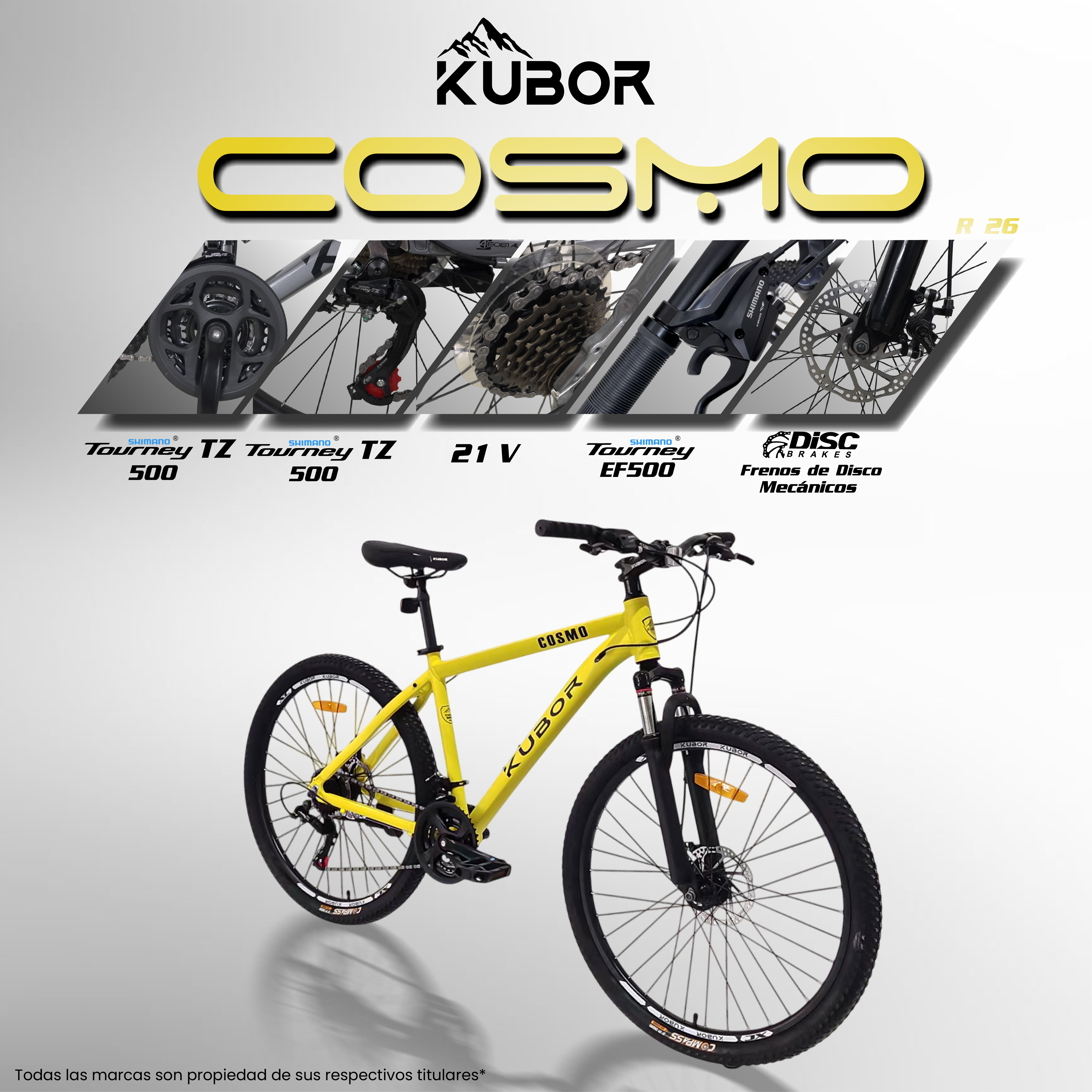 Bicicleta de Montaña Cosmo Rodada 26 de 21 velocidades Amarilla