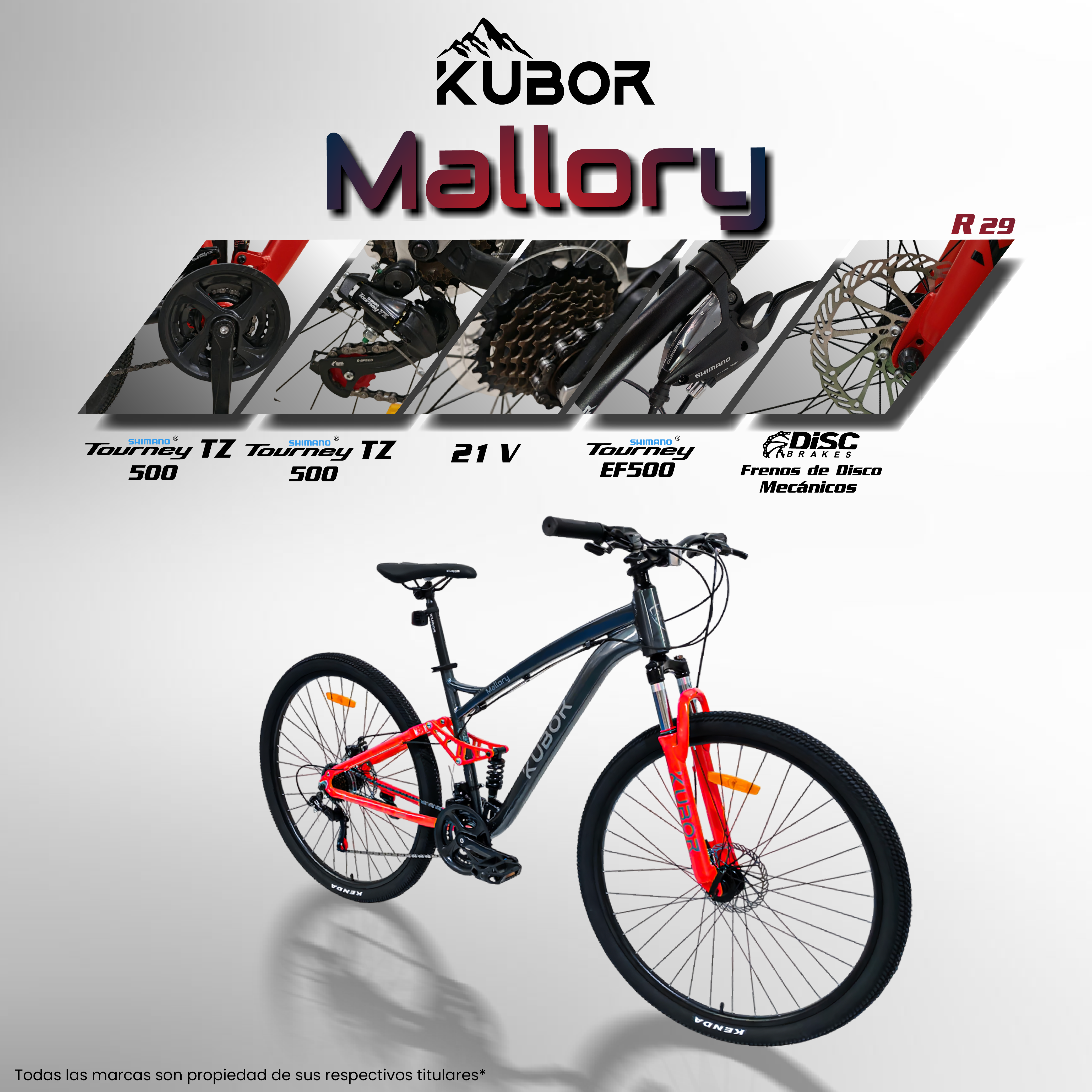 Bicicleta Montaña Mallory Rodada 29 de Doble Suspensión Kubor