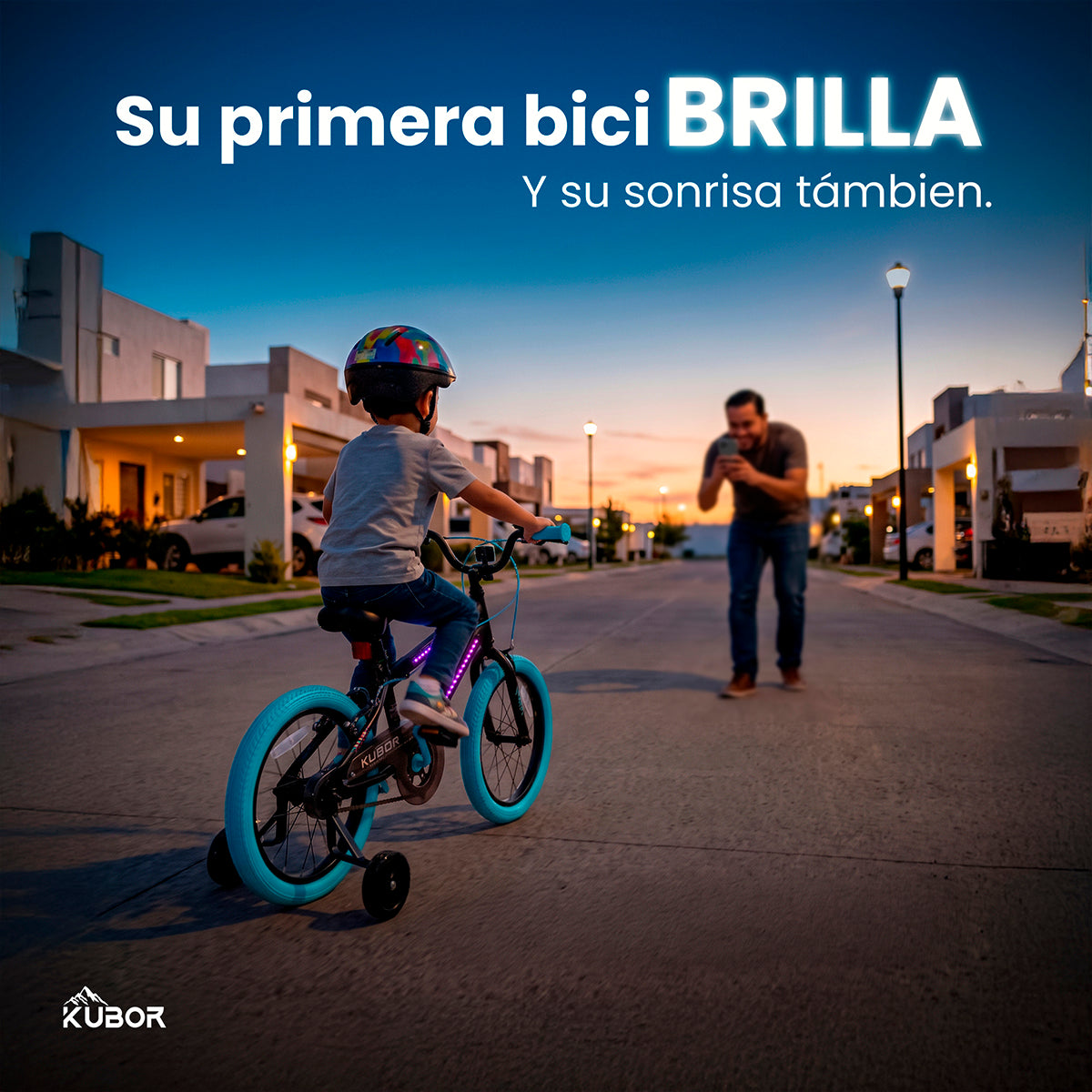 Bicicleta Infantil Neon R16 Kubor con Luces LED y Rueditas