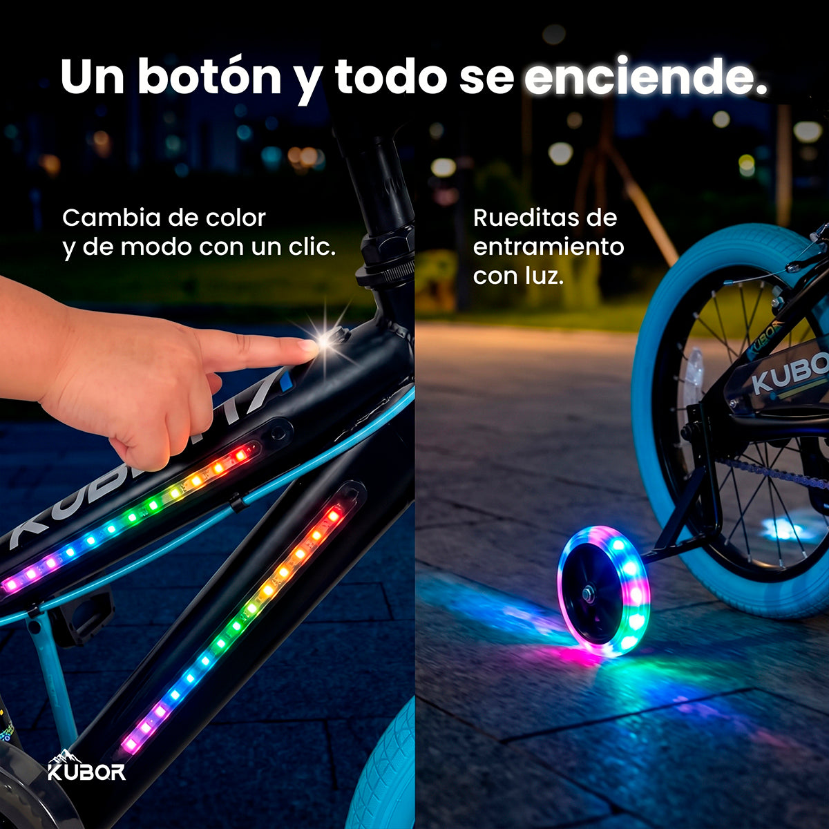 Bicicleta Infantil Neon R16 Kubor con Luces LED y Rueditas
