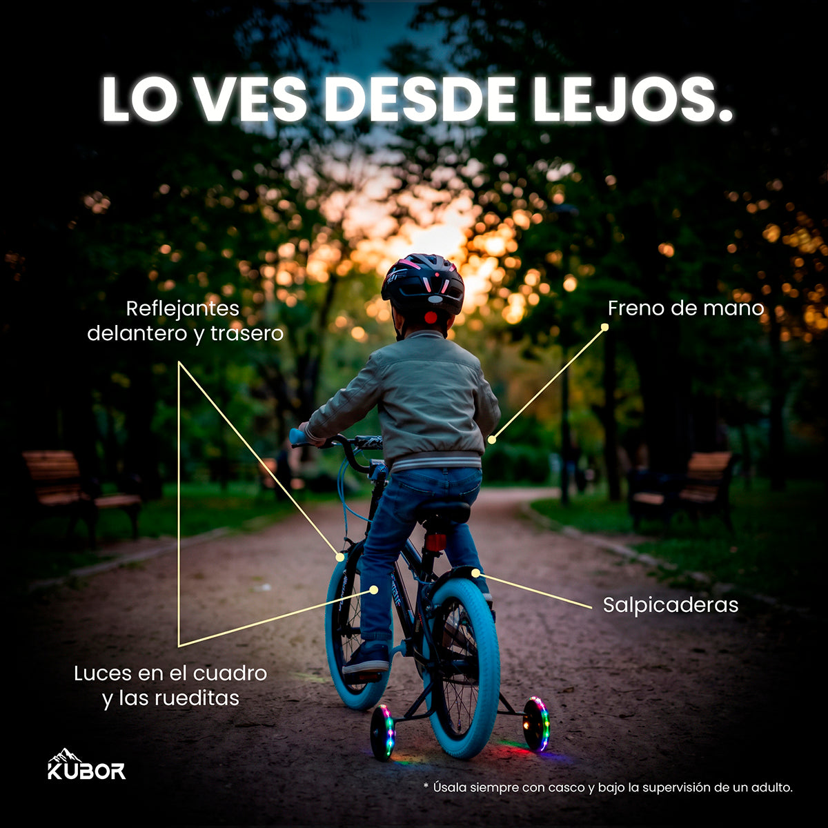 Bicicleta Infantil Neon R16 Kubor con Luces LED y Rueditas