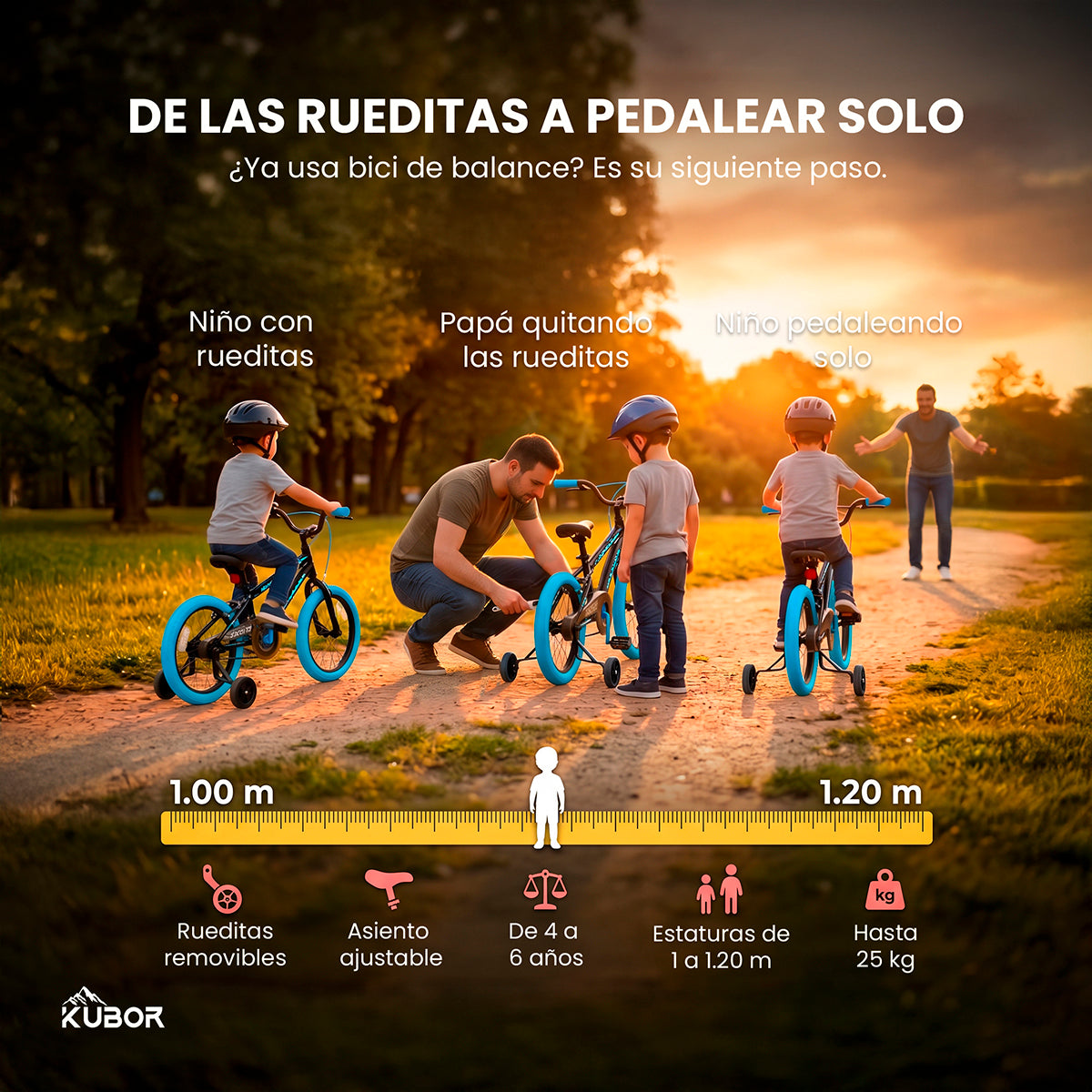 Bicicleta Infantil Neon R16 Kubor con Luces LED y Rueditas