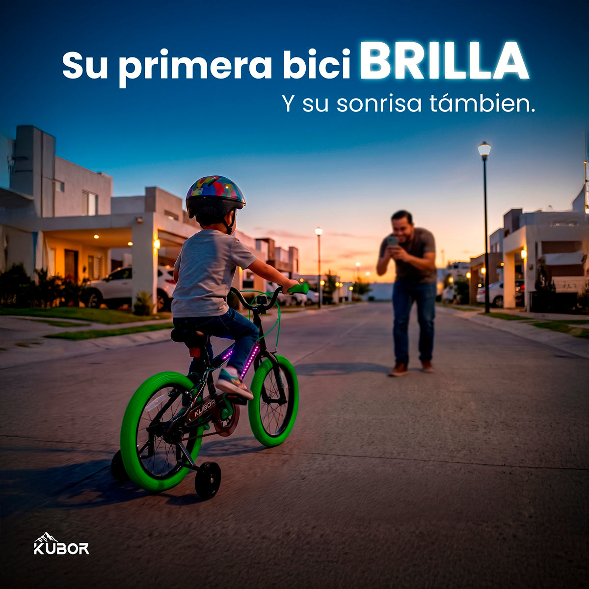 Bicicleta Infantil Neon R16 Kubor con Luces LED y Rueditas