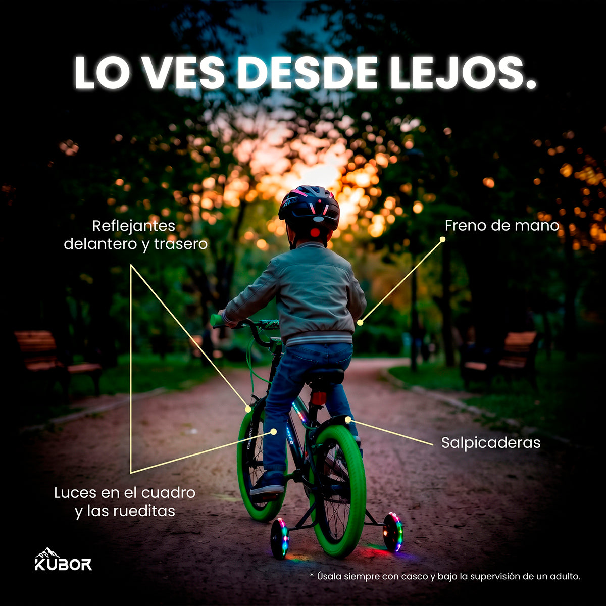Bicicleta Infantil Neon R16 Kubor con Luces LED y Rueditas