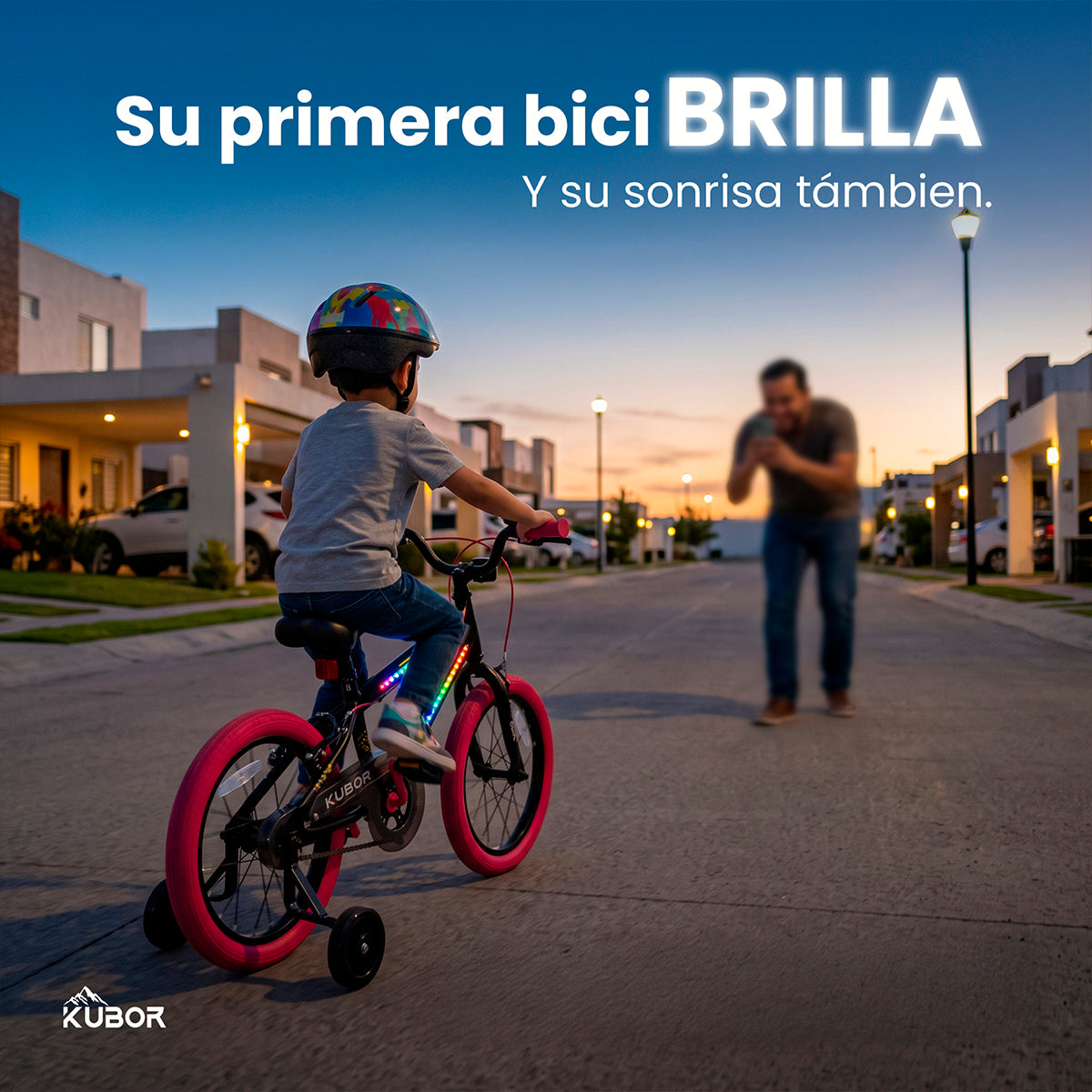 Bicicleta Infantil Neon R16 Kubor con Luces LED y Rueditas