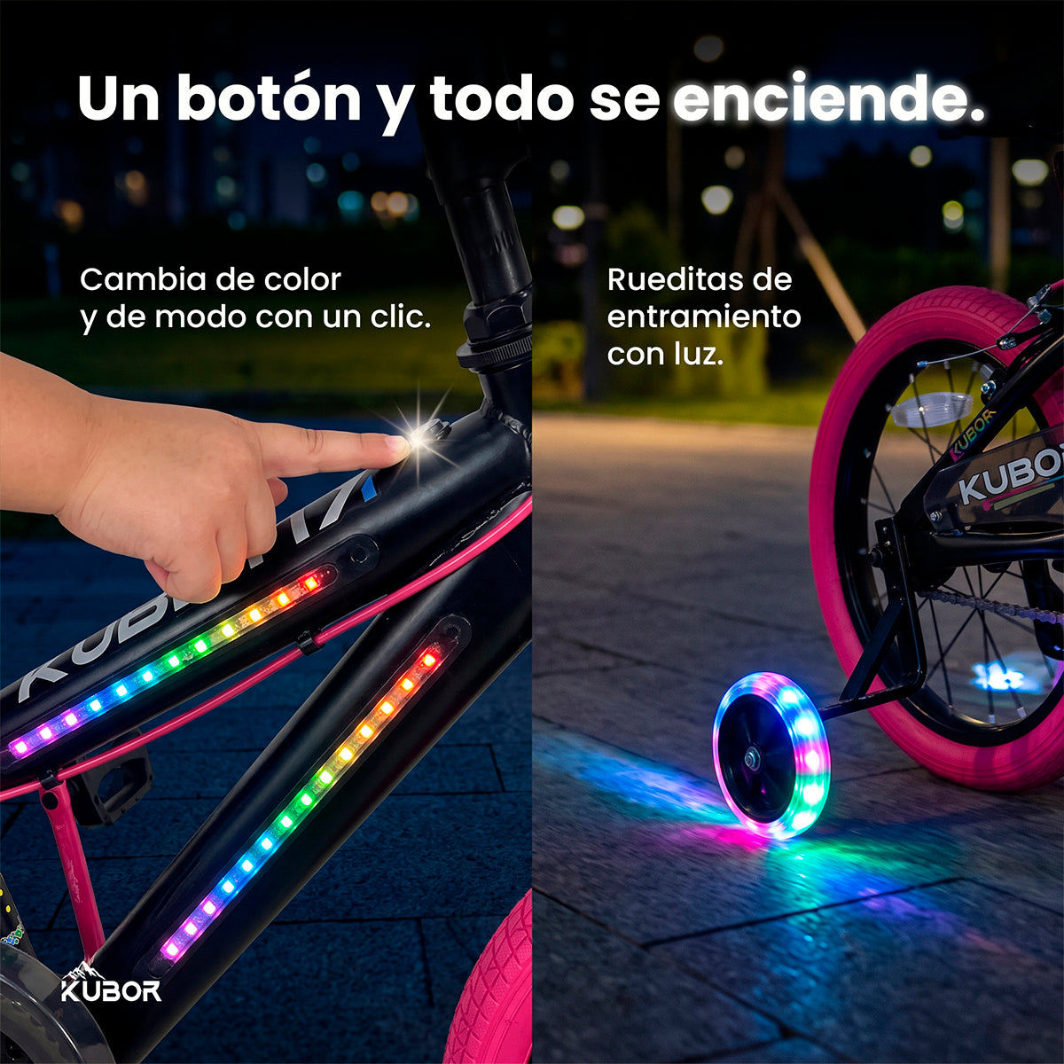 Bicicleta Infantil Neon R16 Kubor con Luces LED y Rueditas