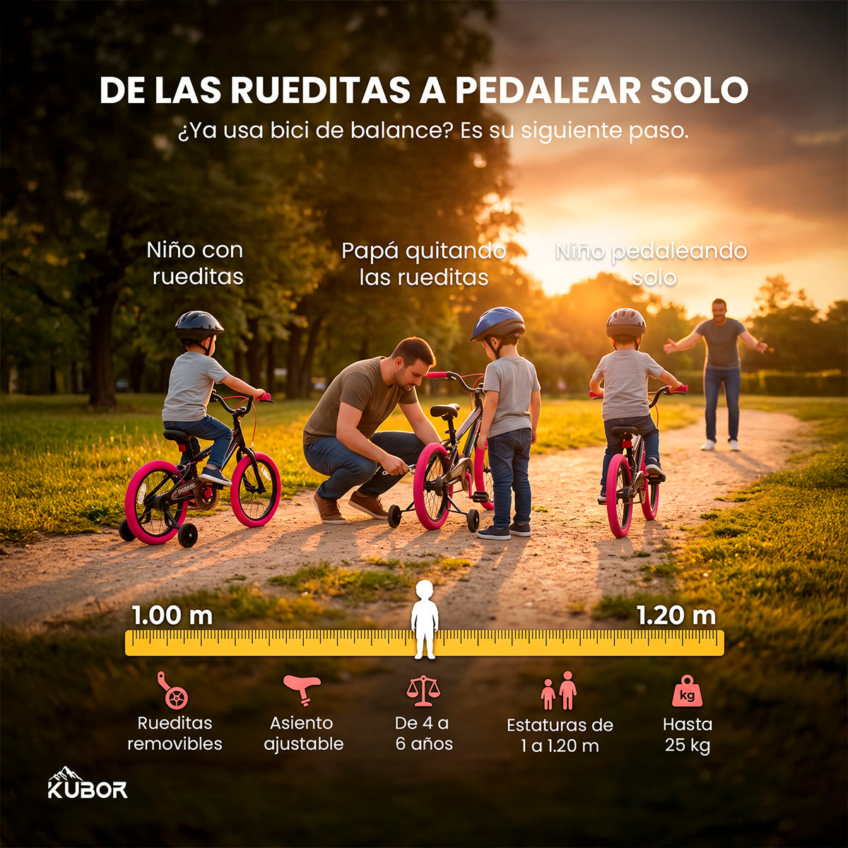 Bicicleta Infantil Neon R16 Kubor con Luces LED y Rueditas