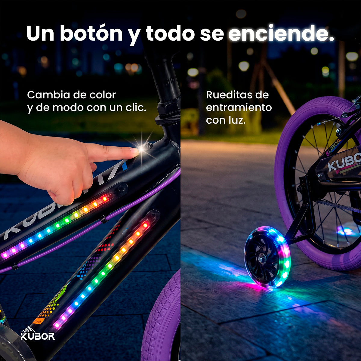 Bicicleta Infantil Neon R16 Kubor con Luces LED y Rueditas