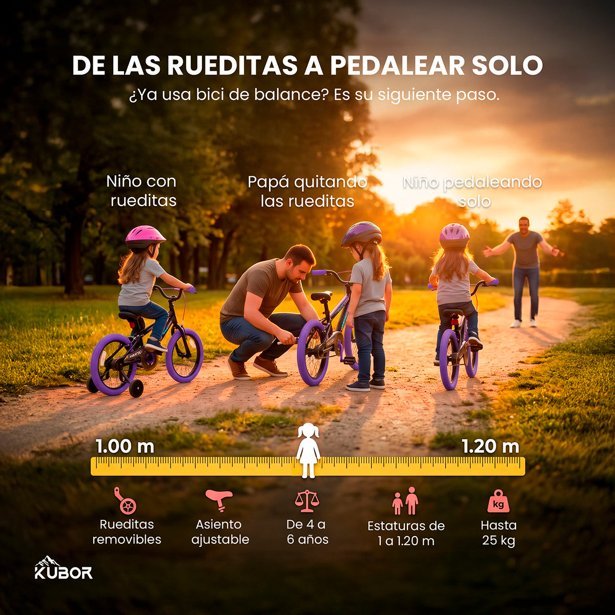 Bicicleta Infantil Neon R16 Kubor con Luces LED y Rueditas